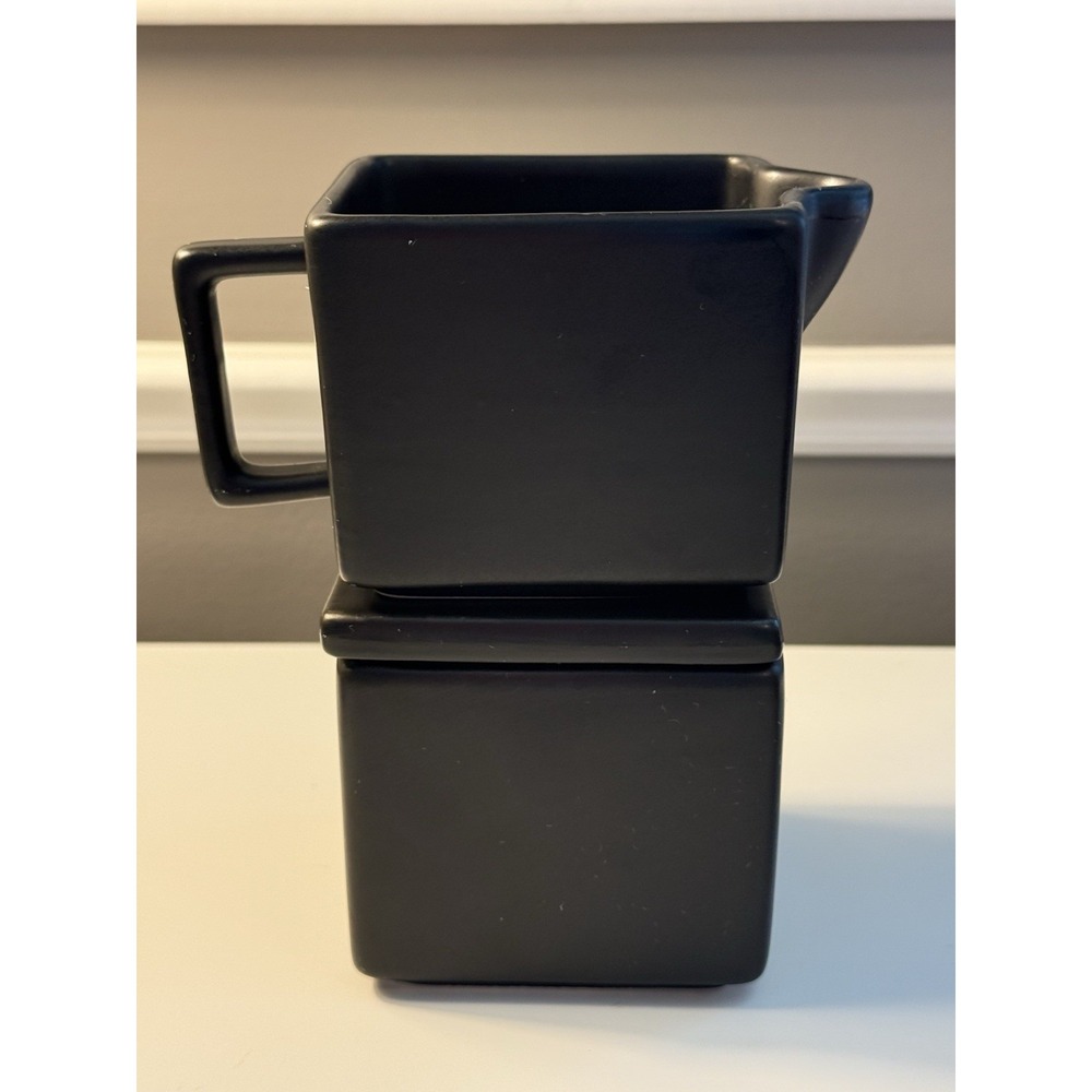 Black Matte Finish Cream & Sugar Bowl Set Artisan Minimalist Modern Fall